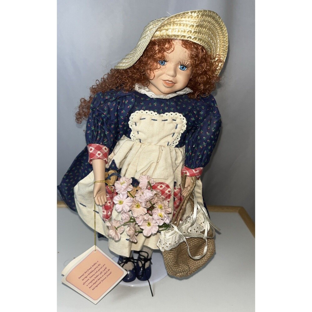 Tammy Porcelain Doll Red Curly Hair With Hat Country Western Vintage 16” Tall